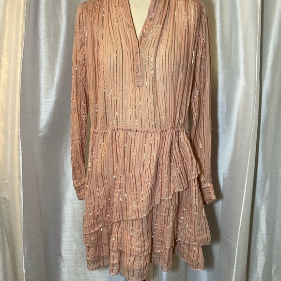 Ulla Johnson Della Dress Blush Lurex Striped Ruffle Tunic M - Picture 9 of 12